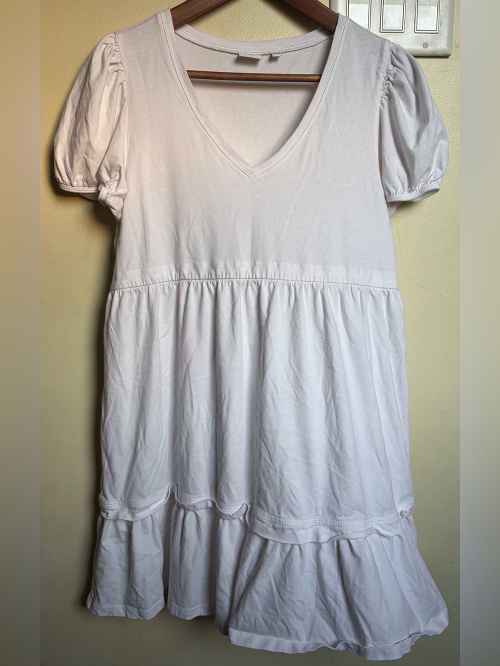 Sunday Best Aritzia Tiered Babydoll Dress White Size M Summer Puff Sleeves